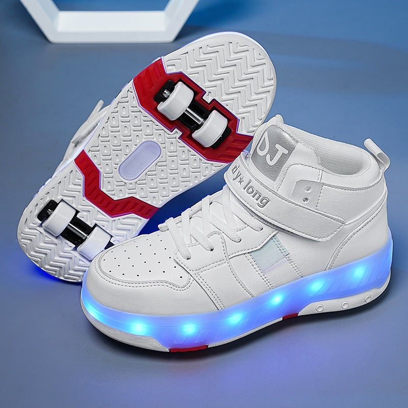Children'S Walking Shoes Student Colorful Flash Charging Roller Skating Shoes Rotating Buckle Deformation Wheel Shoes One-Piece Delivery - Image 1