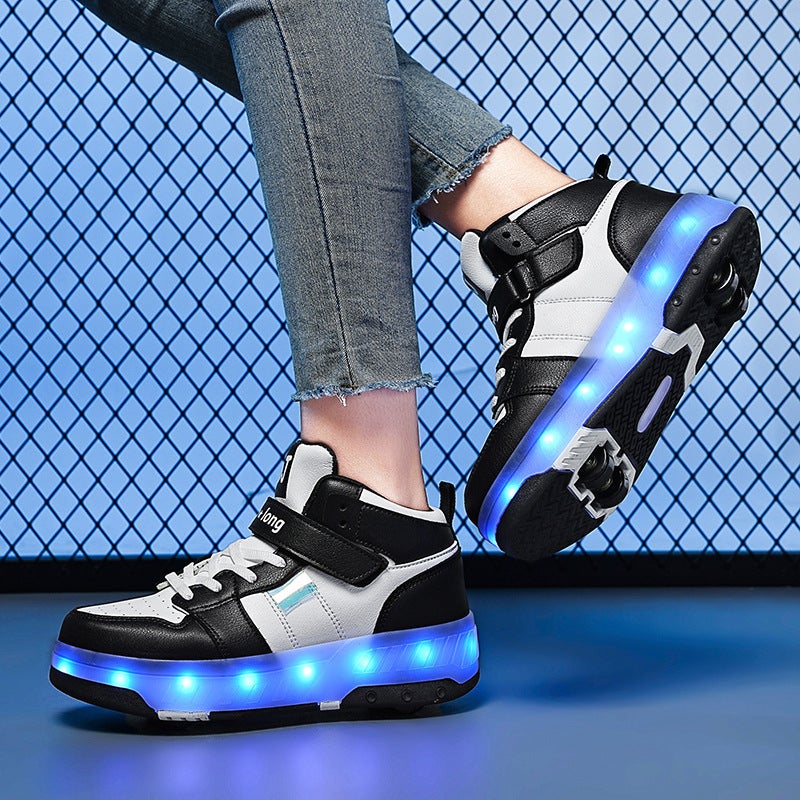 Children'S Walking Shoes Student Colorful Flash Charging Roller Skating Shoes Rotating Buckle Deformation Wheel Shoes One-Piece Delivery - Image 4