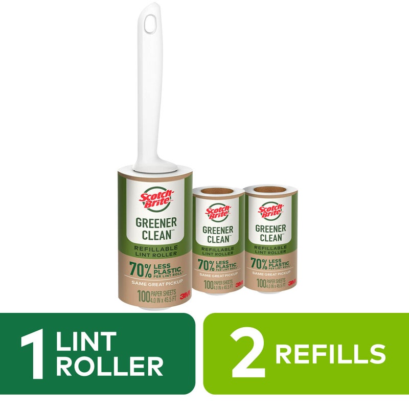 Scotch Brite Scotch-Brite Greener Clean Lint Roller, Reusable Lint Rollers for Clothes, Furniture, and Pet Hair, Tidy Up Fabrics with a More Sustainable Fuzz Remover, 1 Roller, 2 Refills - Image 2