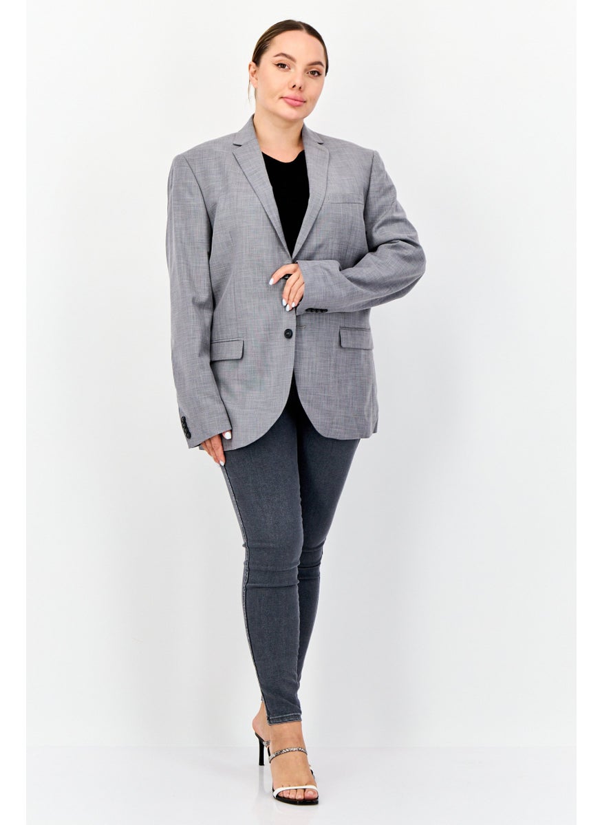 Ben Sherman - Women Regular Fit Textured Blazer, Grey - Image 1