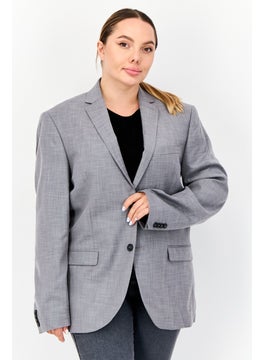 Women Regular Fit Textured Blazer, Grey