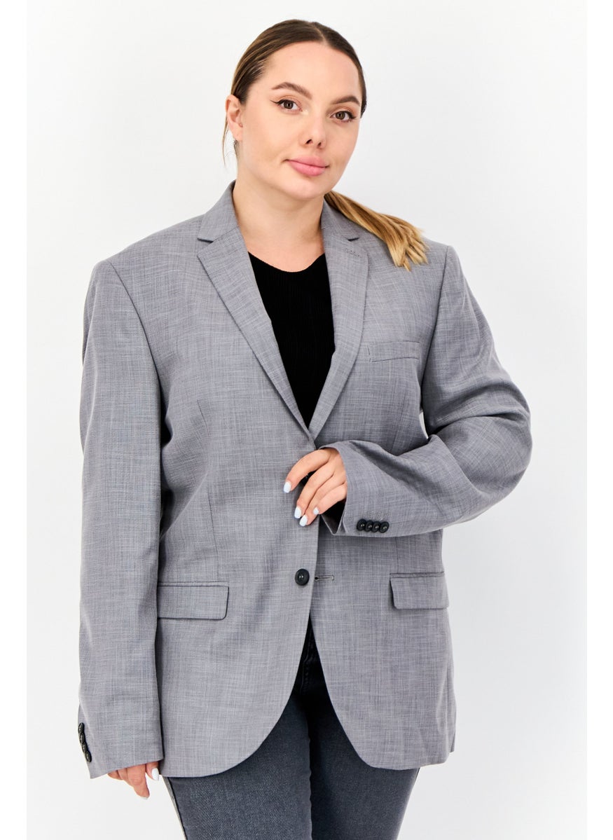 Ben Sherman - Women Regular Fit Textured Blazer, Grey - Image 1