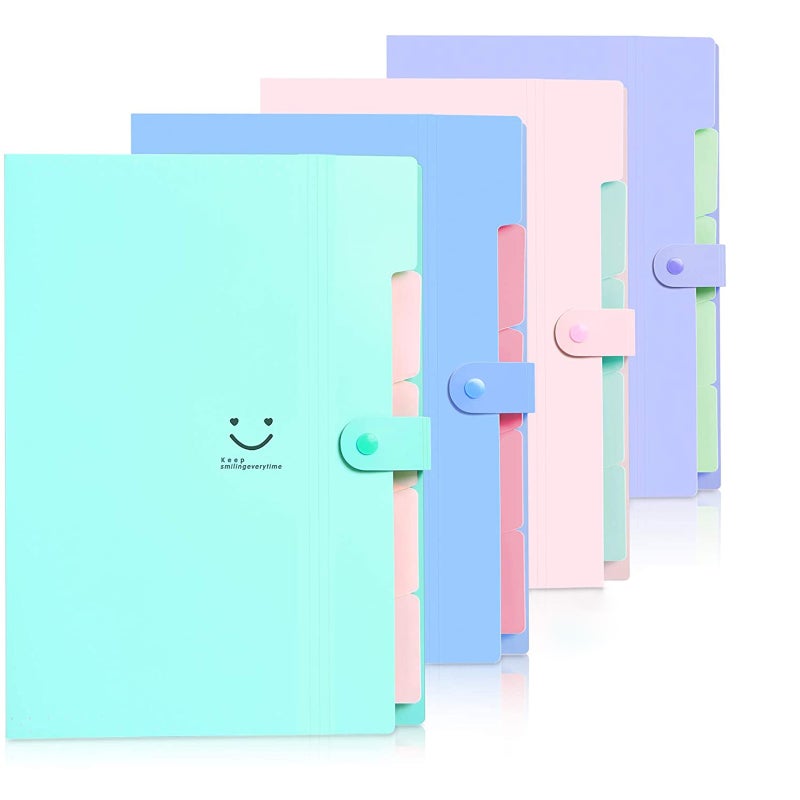 4 Packs Expanding File Folder with 32 Labels,5 Pockets A4 Letter Size Accordion Folder Paper Organizer for School and Office - Image 1