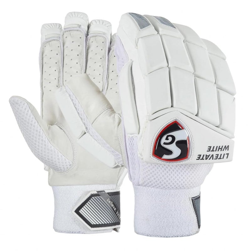 SG Cotton, Leather LITEVATE White RH Cricket Batting Gloves - Image 1