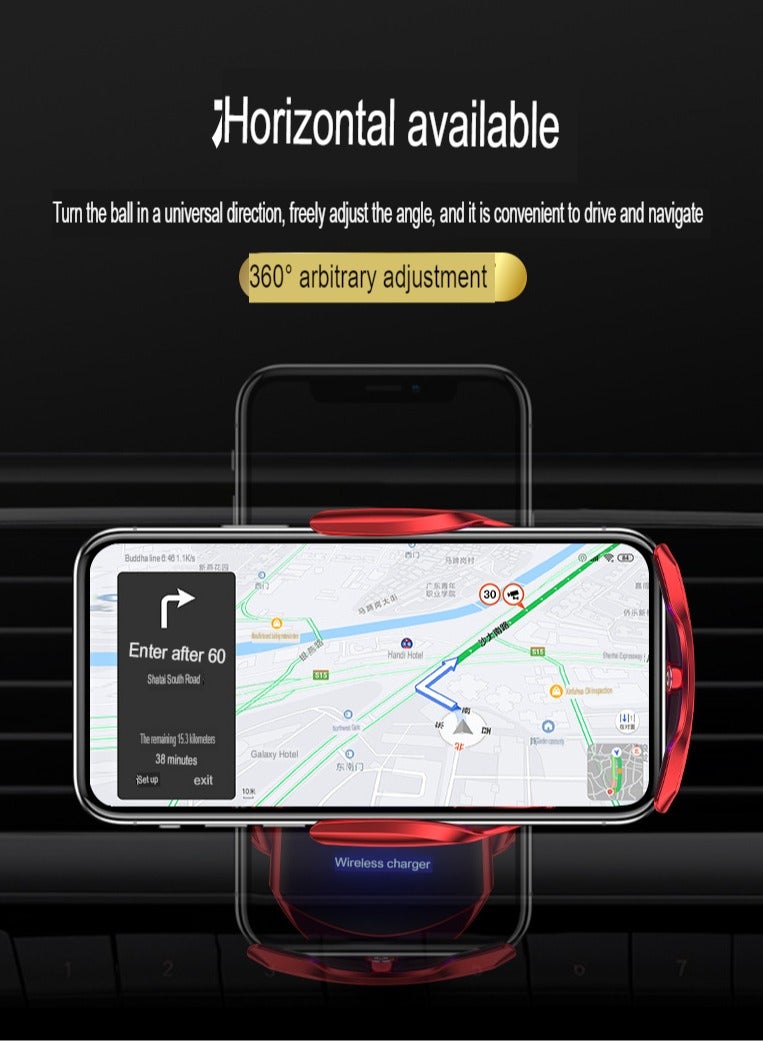 AROAQ Smart Sensor Car Wireless Charger, Stable Fast Charging Car Mobile Phone Holder, Auto-clamping And Rotating Car Phone Holder Mount Air Vent Phone Holder, ( Red) - Image 2
