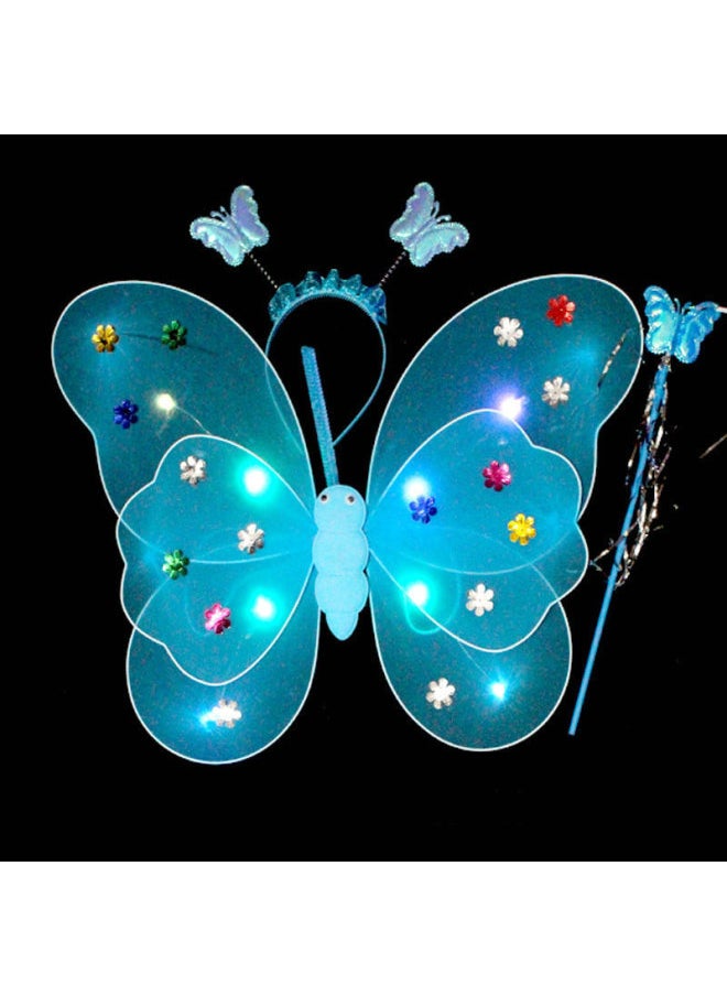 Women's Glowing Butterfly Wings Costume Set Light For Children's Performances Stage Props Dress Up Four Piece Set-Color:Blue-Specifications:Magic Wand  - Image 1