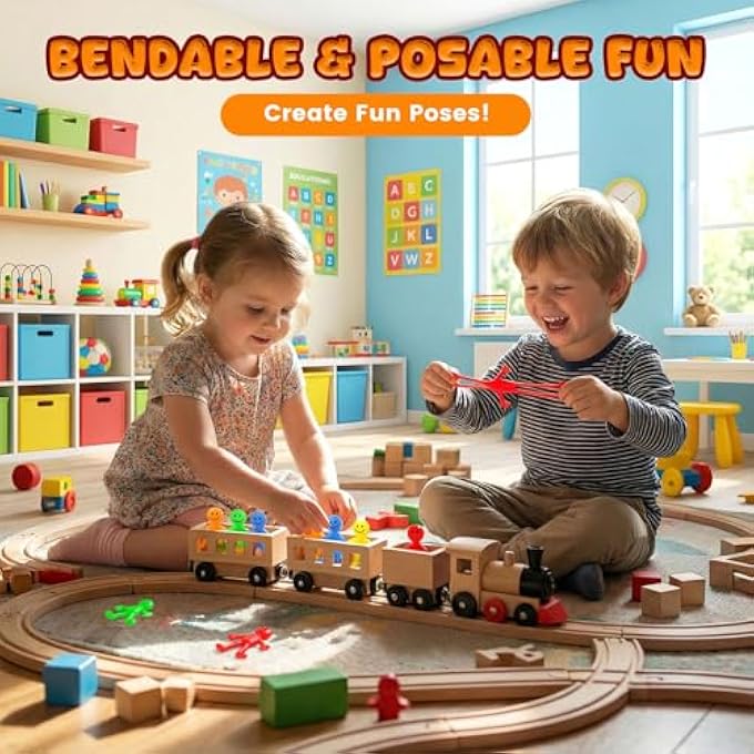 POPLAY 60PCS Smile Face Bendable Man, Stretchy Figures Party Favors Gooey Bendy Fidget Toys for Stress Relief, Valentine Goodie Bag Stuffers, Classroom Exchange Prizes - Image 5
