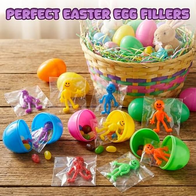 POPLAY 60PCS Smile Face Bendable Man, Stretchy Figures Party Favors Gooey Bendy Fidget Toys for Stress Relief, Valentine Goodie Bag Stuffers, Classroom Exchange Prizes - Image 3