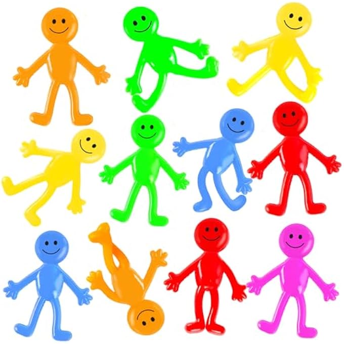 POPLAY 60PCS Smile Face Bendable Man, Stretchy Figures Party Favors Gooey Bendy Fidget Toys for Stress Relief, Valentine Goodie Bag Stuffers, Classroom Exchange Prizes - Image 1