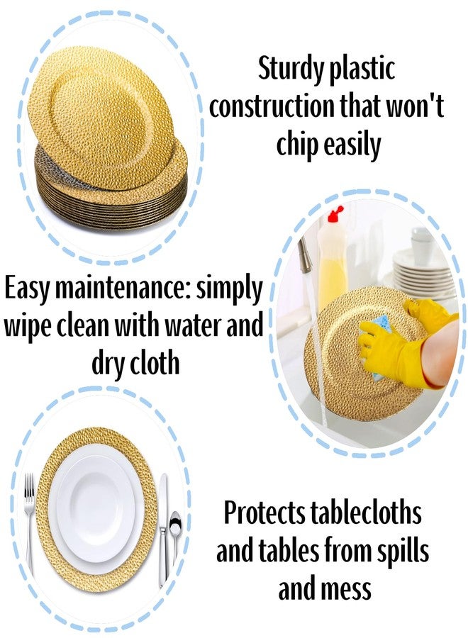 Goaste 12 Pack Gold Charger Plates, 13" Round Plastic Serving Chargers, Decorative Dinner Plate Chargers Bulk, Antique Table Charger Serving Tray for Wedding, Catering, Parties, Home Dinner Use - Image 4