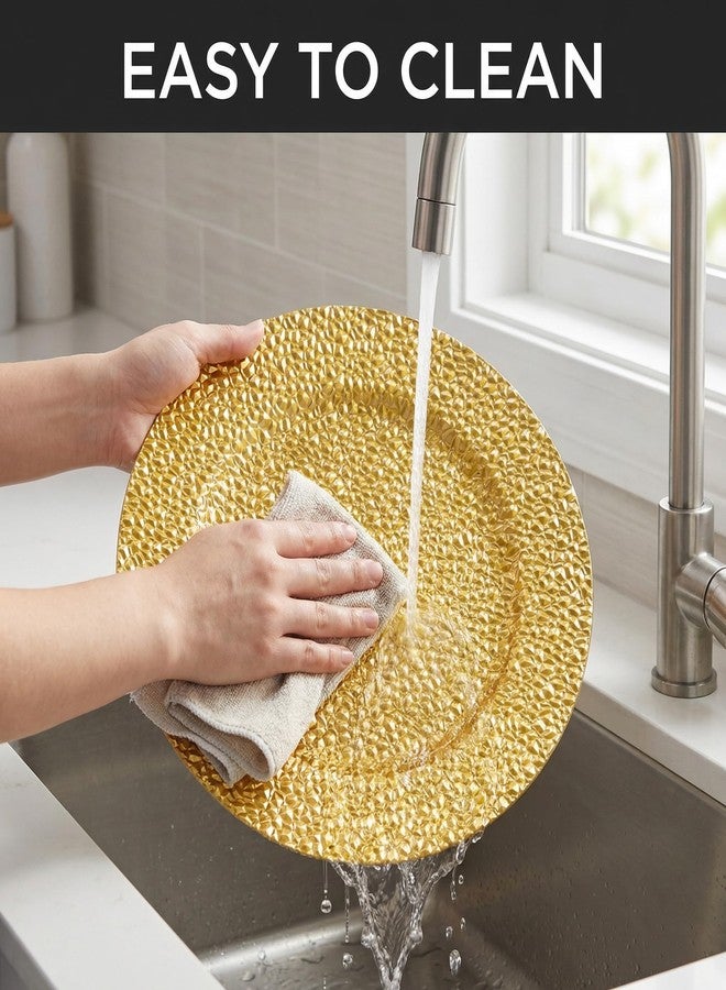 Goaste 12 Pack Gold Charger Plates, 13" Round Plastic Serving Chargers, Decorative Dinner Plate Chargers Bulk, Antique Table Charger Serving Tray for Wedding, Catering, Parties, Home Dinner Use - Image 5