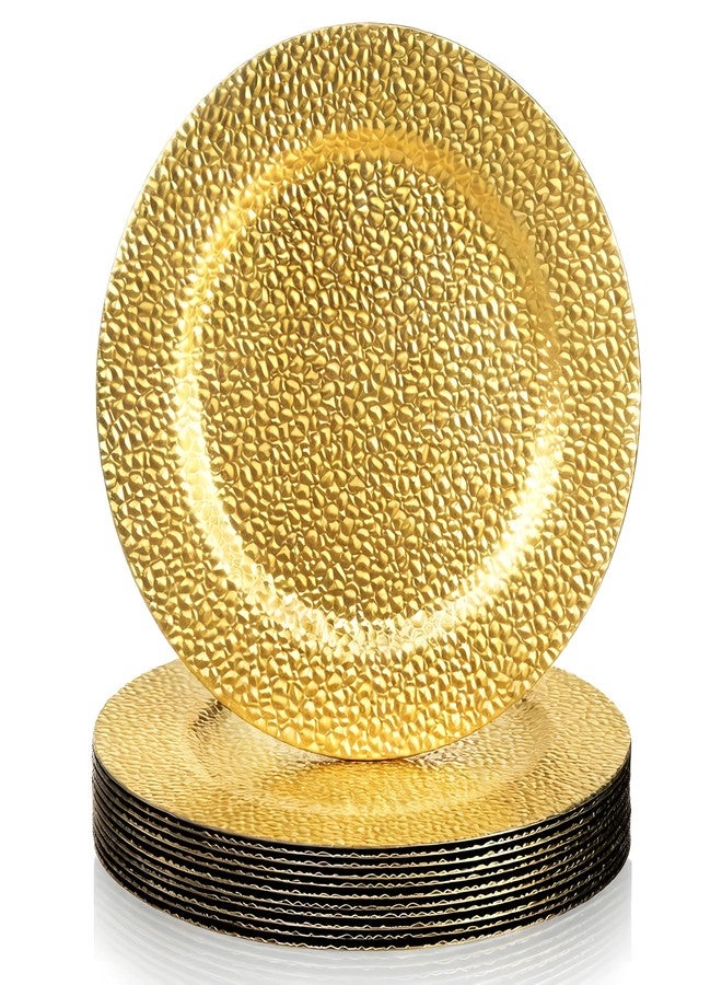 Goaste 12 Pack Gold Charger Plates, 13" Round Plastic Serving Chargers, Decorative Dinner Plate Chargers Bulk, Antique Table Charger Serving Tray for Wedding, Catering, Parties, Home Dinner Use - Image 1
