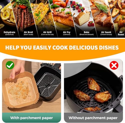 ReLuien Air Fryer Liners 200Pcs, 8.7" Square Parchment Paper Liner for Air Fryer, Baking, Roasting and Microwave, Non-Stick Disposable Airfyer Liners Accessories - Image 4