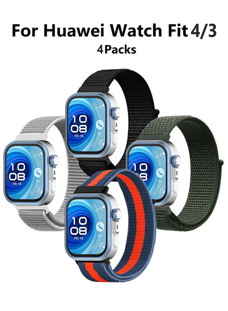X-level 4 Packs Suitable for Huawei Watch Fit 4/ Fit 4 Pro /Fit 3 Velcro Nylon Loop Strap, Nylon Watchband Replacement Bracelet for Huawei Watch Fit 4/ Fit 4 Pro /Fit 3  - Image 1