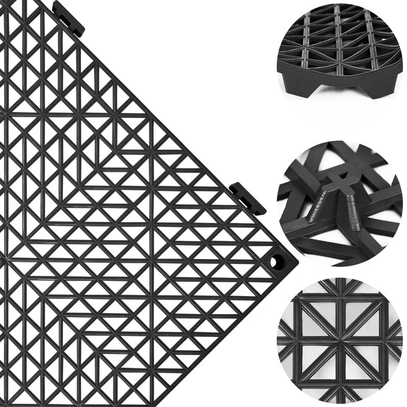 ToLanbbt Modular Interlocking Cushion 12P 11.8" x 11.8" Interlocking Rubber Floor Drain Holes Non-Slip Splicing Drainage Mats for Deck, Shower, Kitchen, Drain Pool, Sauna Bath, Indoor Outdoor (Black) - Image 3