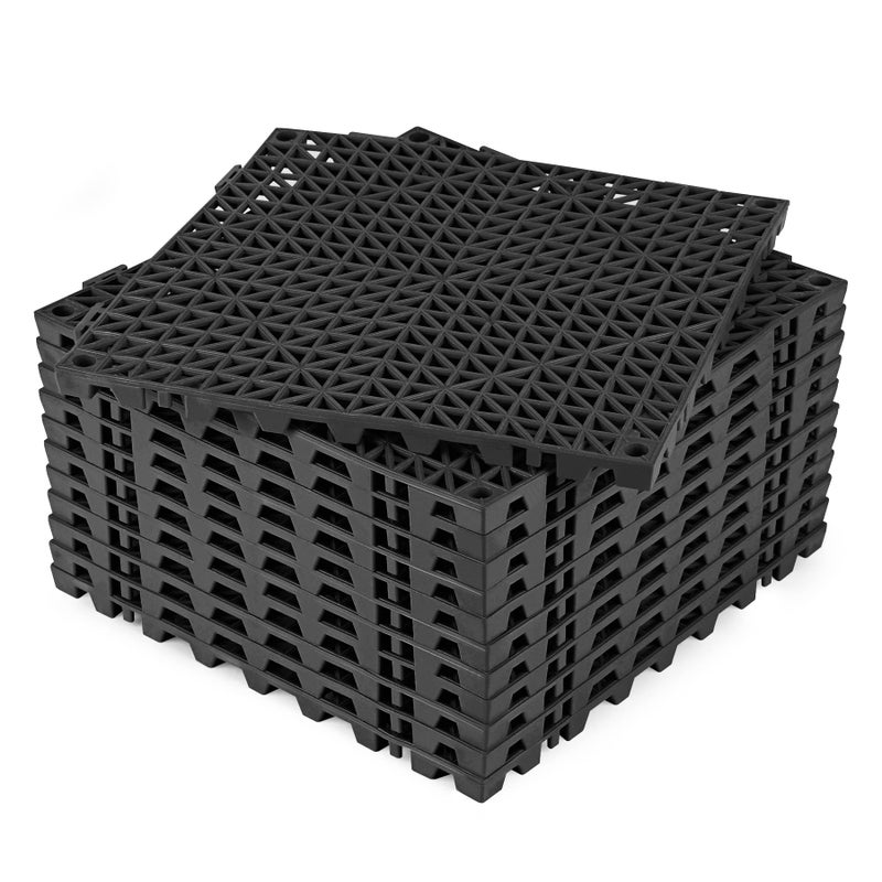 ToLanbbt Modular Interlocking Cushion 12P 11.8" x 11.8" Interlocking Rubber Floor Drain Holes Non-Slip Splicing Drainage Mats for Deck, Shower, Kitchen, Drain Pool, Sauna Bath, Indoor Outdoor (Black) - Image 1
