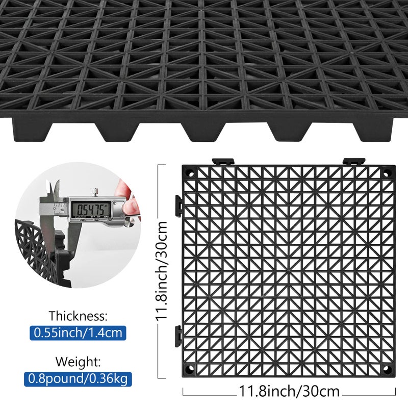 ToLanbbt Modular Interlocking Cushion 12P 11.8" x 11.8" Interlocking Rubber Floor Drain Holes Non-Slip Splicing Drainage Mats for Deck, Shower, Kitchen, Drain Pool, Sauna Bath, Indoor Outdoor (Black) - Image 2