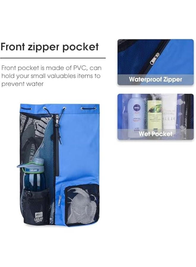 هوكور شنطة سباحة شبكية، شنطة ظهر برباط مع جيب مبلل، شنطة ظهر للشاطئ للسباحة وصالة الالعاب الرياضية ومعدات التمرين - Image 3