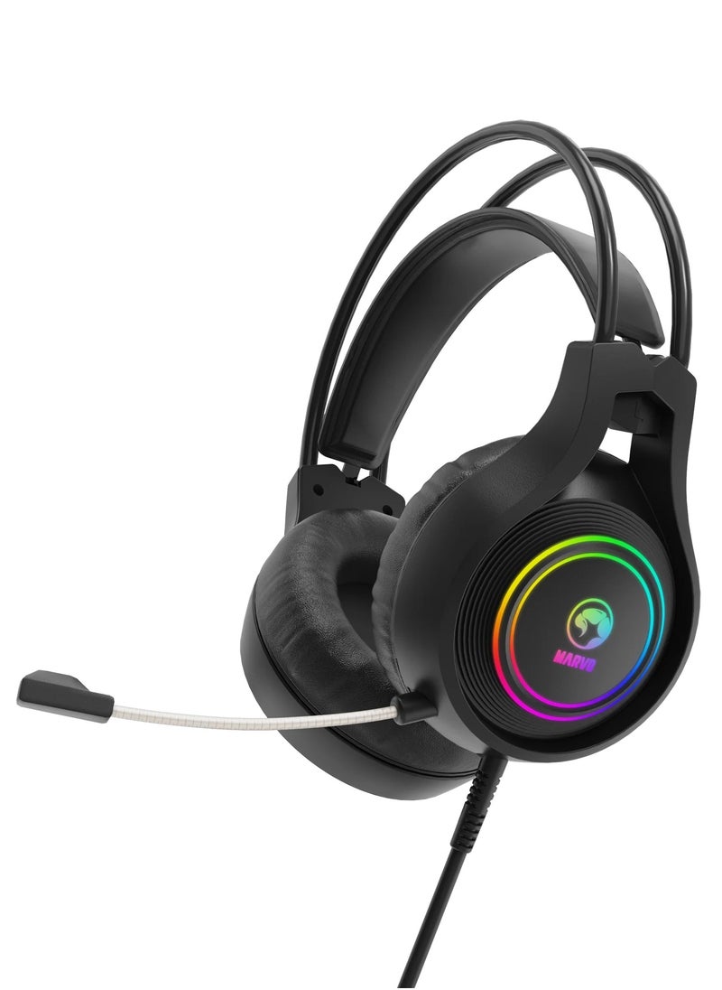 MARVO Wired Backlit  stereo Gaming Headset technology HG8921 Tactic 30 (RGB) ,  Lightweight Stereo Gaming Headsets with Mic - Black  - Image 1