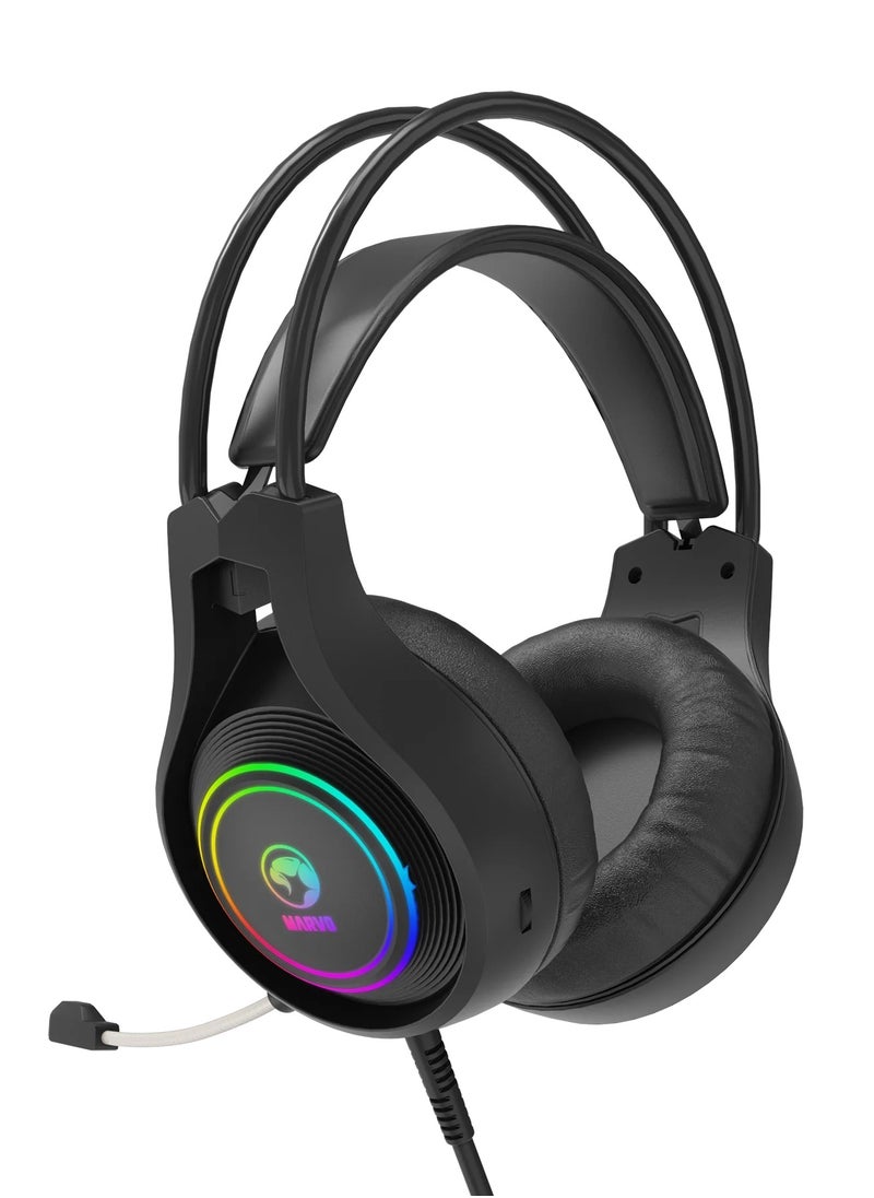 MARVO Wired Backlit  stereo Gaming Headset technology HG8921 Tactic 30 (RGB) ,  Lightweight Stereo Gaming Headsets with Mic - Black  - Image 2