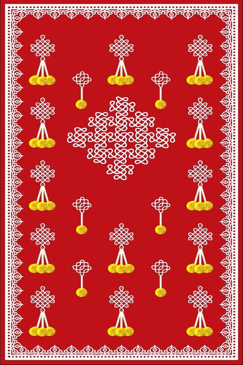 S2S Flowers Backdrop Cloth for Pooja Decoration Traditional, Background Decoration Cloth for Pooja Background Curtain Cloth for Festival Fabric - (Size - 5x8 Feet) (Muggu with Flowers) - Image 1
