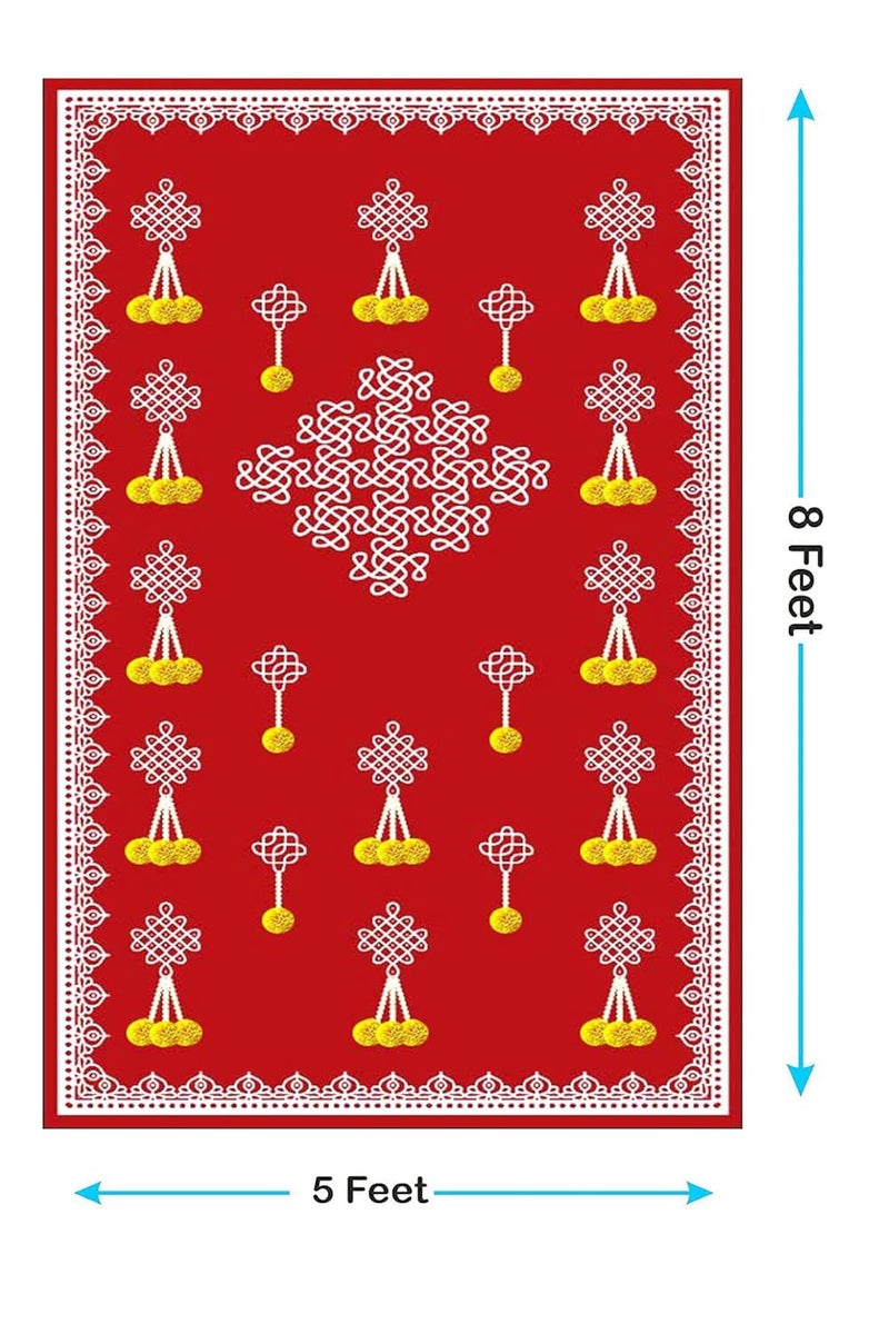 S2S Flowers Backdrop Cloth for Pooja Decoration Traditional, Background Decoration Cloth for Pooja Background Curtain Cloth for Festival Fabric - (Size - 5x8 Feet) (Muggu with Flowers) - Image 2