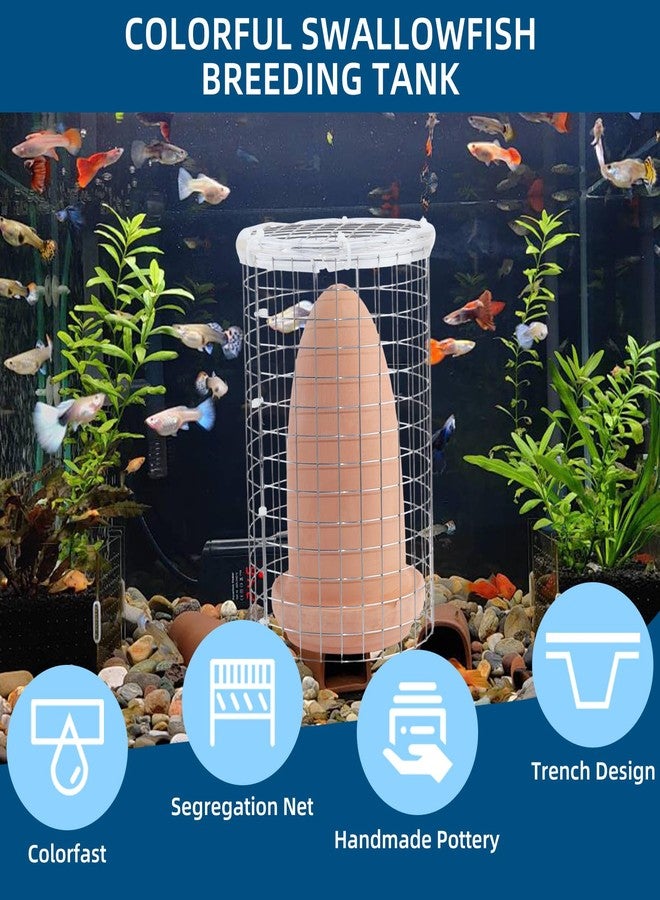 Saim Breeding Cone for Angel Fish, Ceramic Spawning Breed Cone with Net, Spawning Slates for Fish Tank Spawning Barrels for Discus Fish Angelfish - 6.69inch with Isolation Net - Image 5