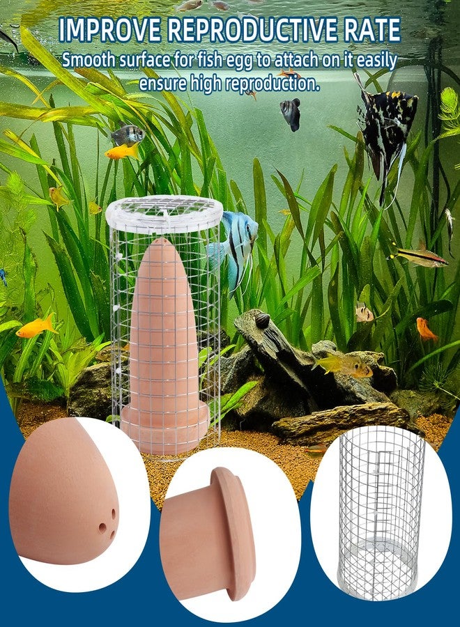 Saim Breeding Cone for Angel Fish, Ceramic Spawning Breed Cone with Net, Spawning Slates for Fish Tank Spawning Barrels for Discus Fish Angelfish - 6.69inch with Isolation Net - Image 3