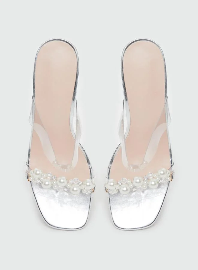 Take Two Take Two Transparent Strap Faux Pearl Block Heel Sandals