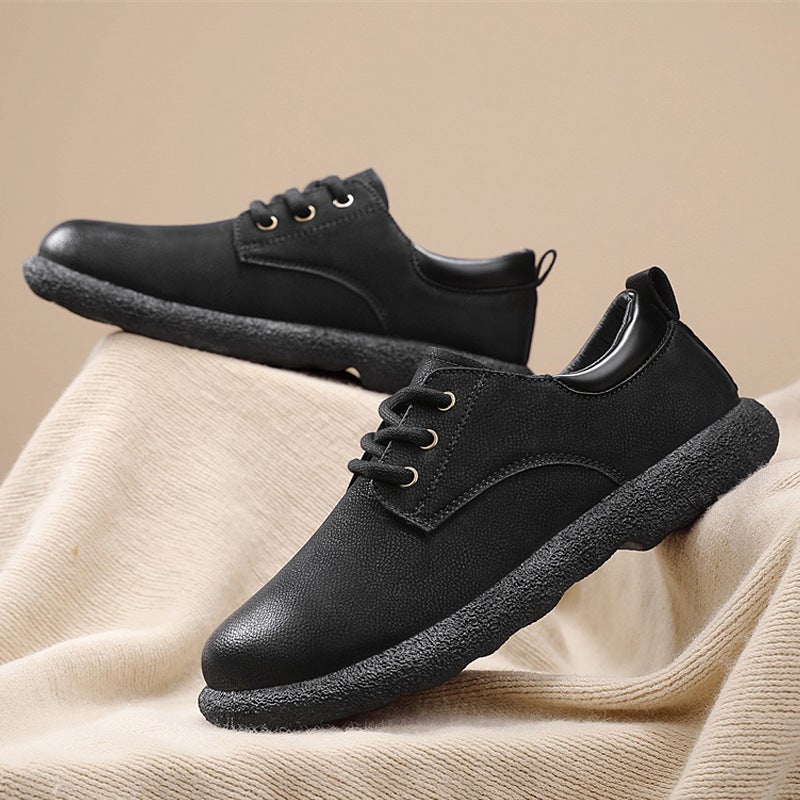 Men'S Comfortable New Lace-Up Simple And Fashionable Round-Toe Low-Cut Formal Work Casual Leather Shoes Thick-Soled Shiny Leather Shoes - Image 2
