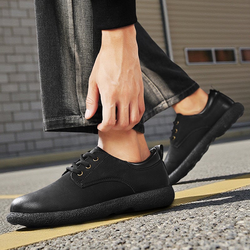 Men'S Comfortable New Lace-Up Simple And Fashionable Round-Toe Low-Cut Formal Work Casual Leather Shoes Thick-Soled Shiny Leather Shoes - Image 5