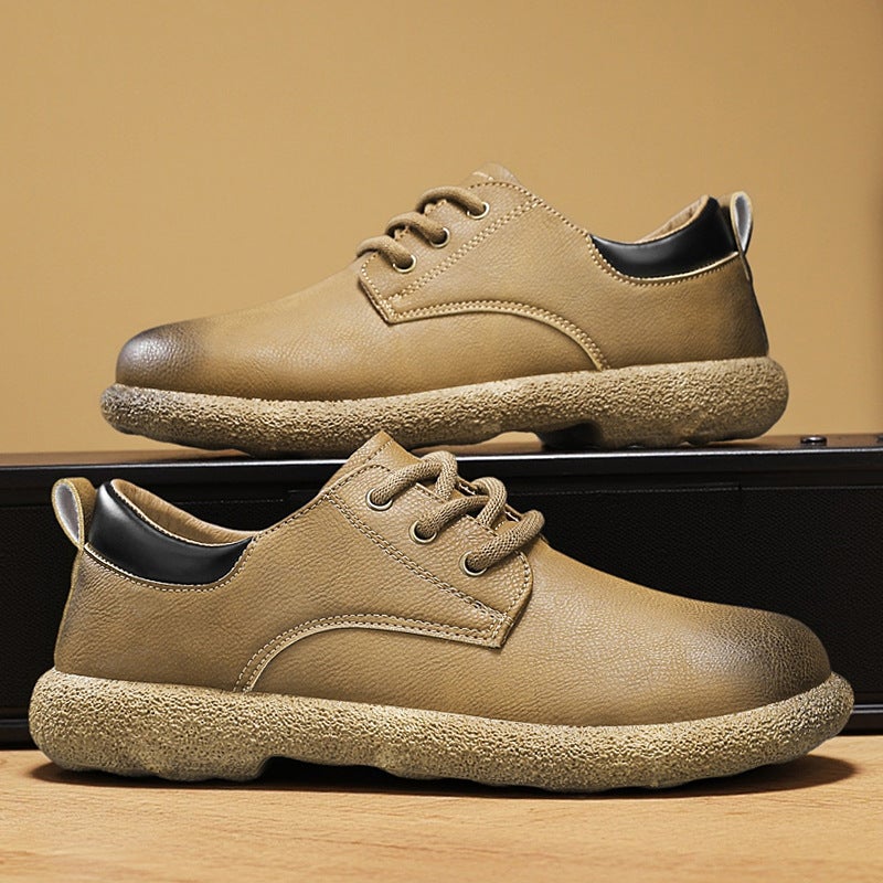 Men'S Comfortable New Lace-Up Simple And Fashionable Round-Toe Low-Cut Formal Work Casual Leather Shoes Thick-Soled Shiny Leather Shoes - Image 4