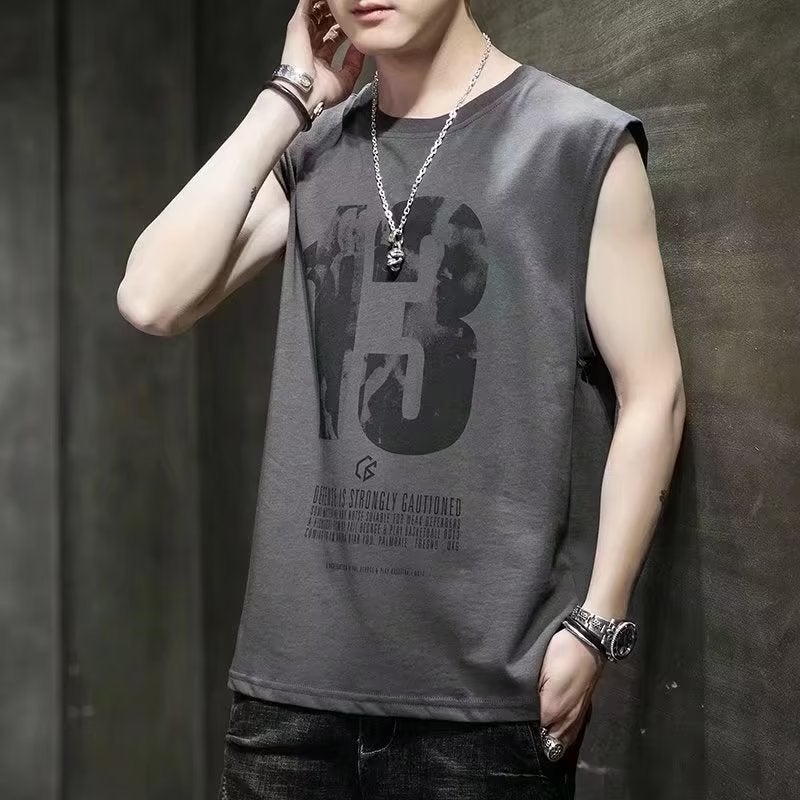 Summer Fashion Tank Top Men Casual Sleeveless Tee White  - Image 5