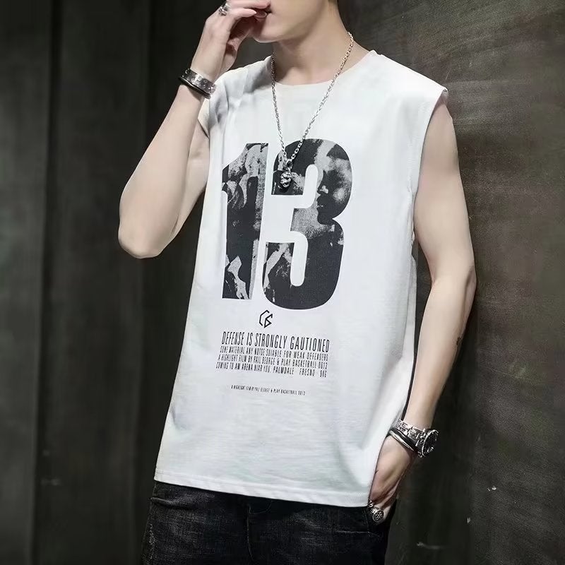 Summer Fashion Tank Top Men Casual Sleeveless Tee White  - Image 1