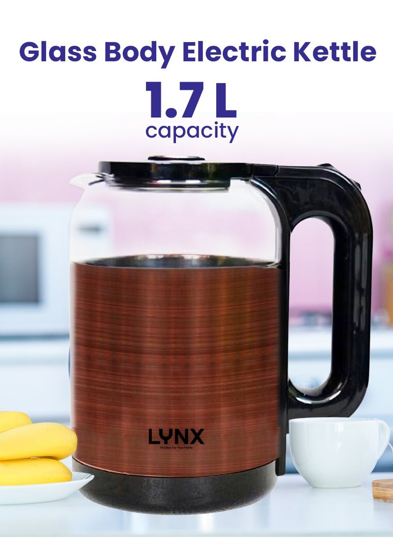 Premium Design Glass Body Electric Kettle, 1.7L Capacity, 1500W Power for Quick Boiling, Concealed Heating Element, Auto Shut-Off, Indicator Light, High-Quality Stainless Steel and Heat-Resistant Glass, Easy Water Level Monitoring, KT-2102