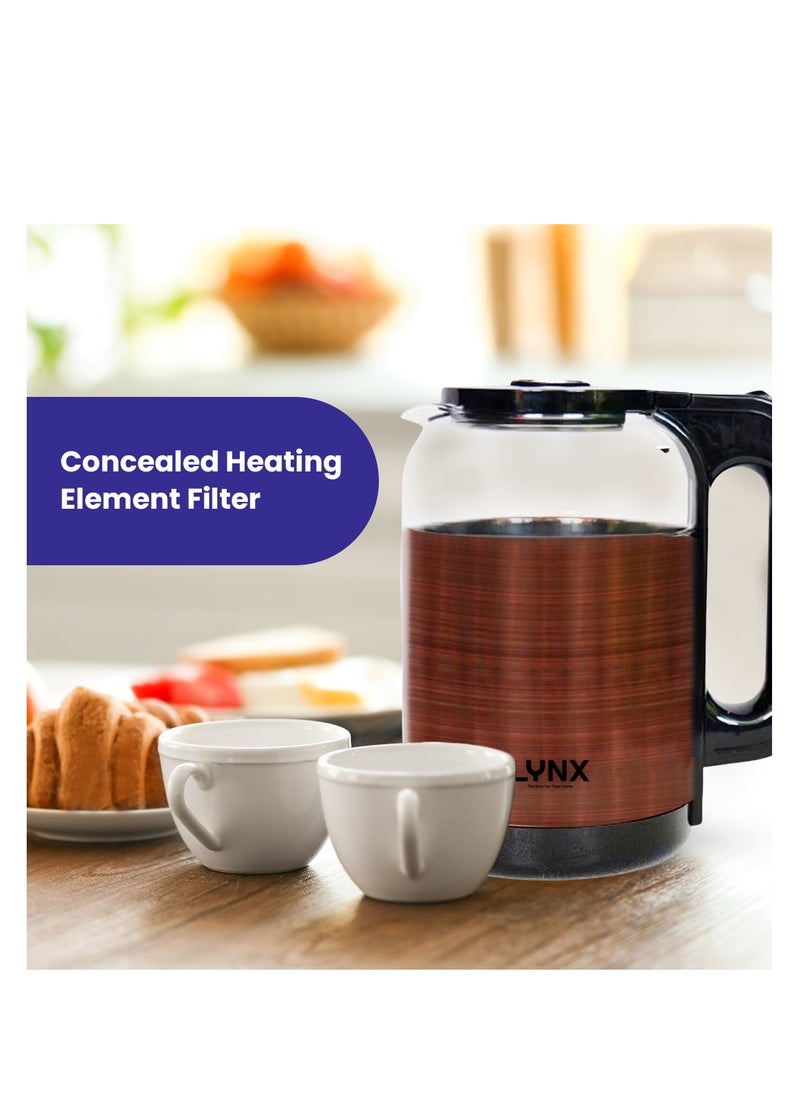 Premium Design Glass Body Electric Kettle, 1.7L Capacity, 1500W Power for Quick Boiling, Concealed Heating Element, Auto Shut-Off, Indicator Light, High-Quality Stainless Steel and Heat-Resistant Glass, Easy Water Level Monitoring, KT-2102