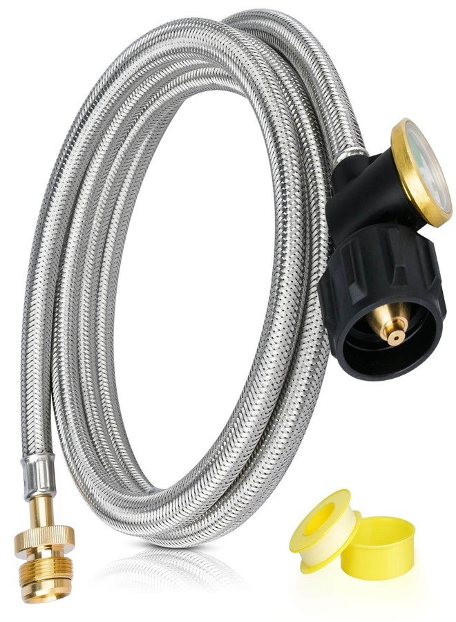 Aekops 6 FT Propane Hose Adapter 1lb to 20lb Converter with Gauge, Stainless Steel Braided Buddy Heater Propane Hose for Portable Heaters, Coleman Stoves, Weber Q Grills, Blackstone Tabletop Griddle - Image 1