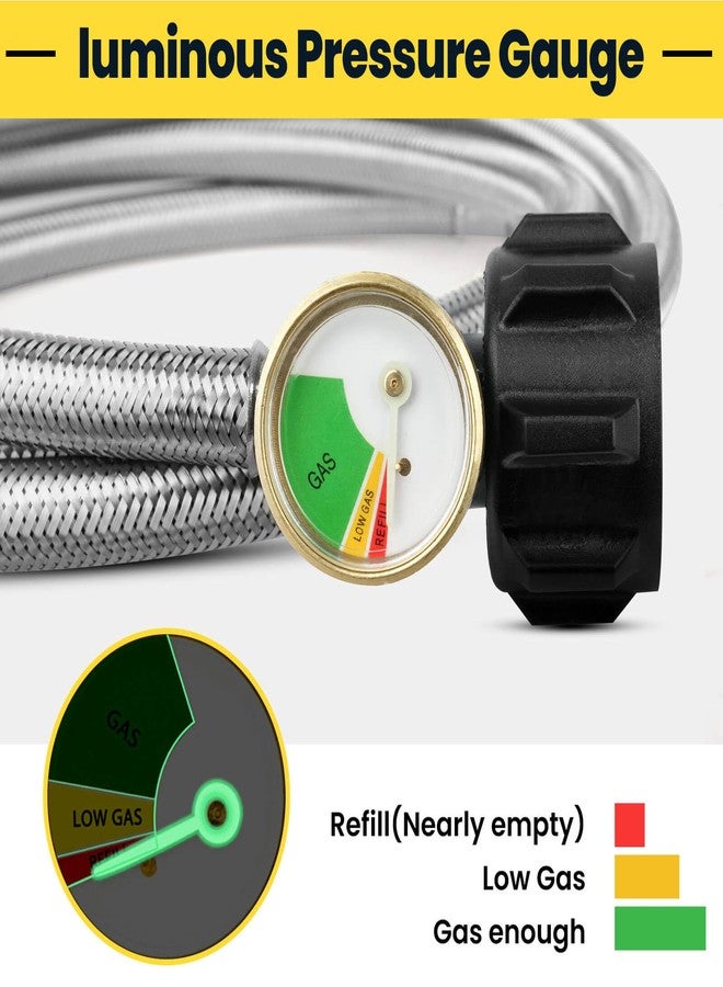 Aekops 6 FT Propane Hose Adapter 1lb to 20lb Converter with Gauge, Stainless Steel Braided Buddy Heater Propane Hose for Portable Heaters, Coleman Stoves, Weber Q Grills, Blackstone Tabletop Griddle - Image 3