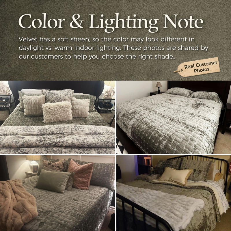 Grassix Velvet Quilt Set King Size, 3 Pieces Lightweight Velvet Comforter with Pillow Shams, Geometric Quilted Bedspread Coverlet Bedding Set for All Seasons, Olive Green, 108"x96" - Image 3
