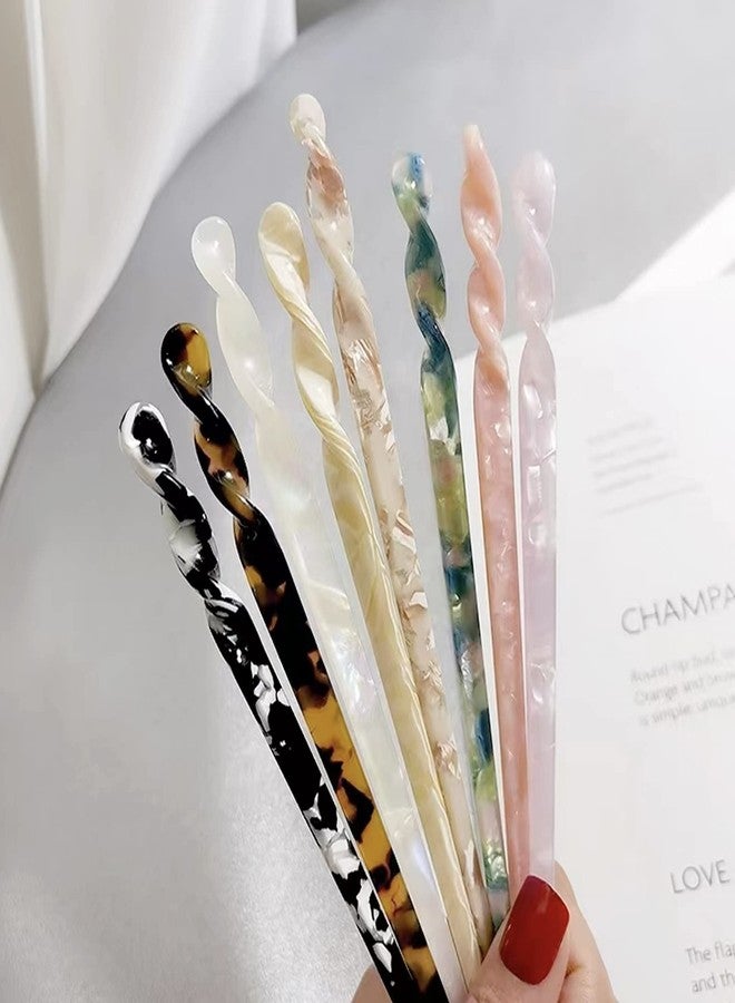 Consio 10 Pieces Acetate Hair Sticks, Women Styling Hair Vintage, Leopard Print Tortoise Shell Hairpin, Girls Chopsticks Hairpins, Disk Hair Sticks for Long Hair, Hair Accessories with Flannelette Bag - Image 3
