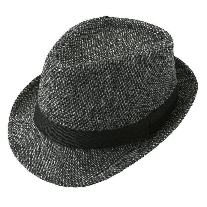 FALETO Unisex Classic 20s Trilby Fedora Hat with Band Casual Jazz Cap Manhattan Dark Grey - Image 1