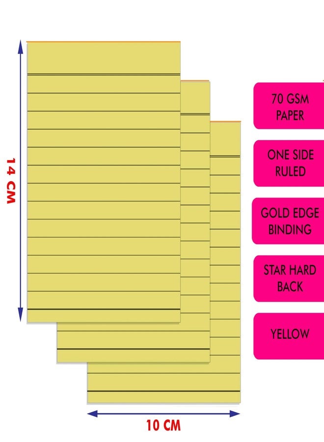 PG Creations Pocket Size, Pack of 3 Pads, Desk Writing Notepads, 100 Sheets per Pad, 70 Gsm Single Side Ruled Memo Jotter Pad for Office, Rough Work & Daily Tasks, 10x14 cm, Yellow & Gold - Image 3