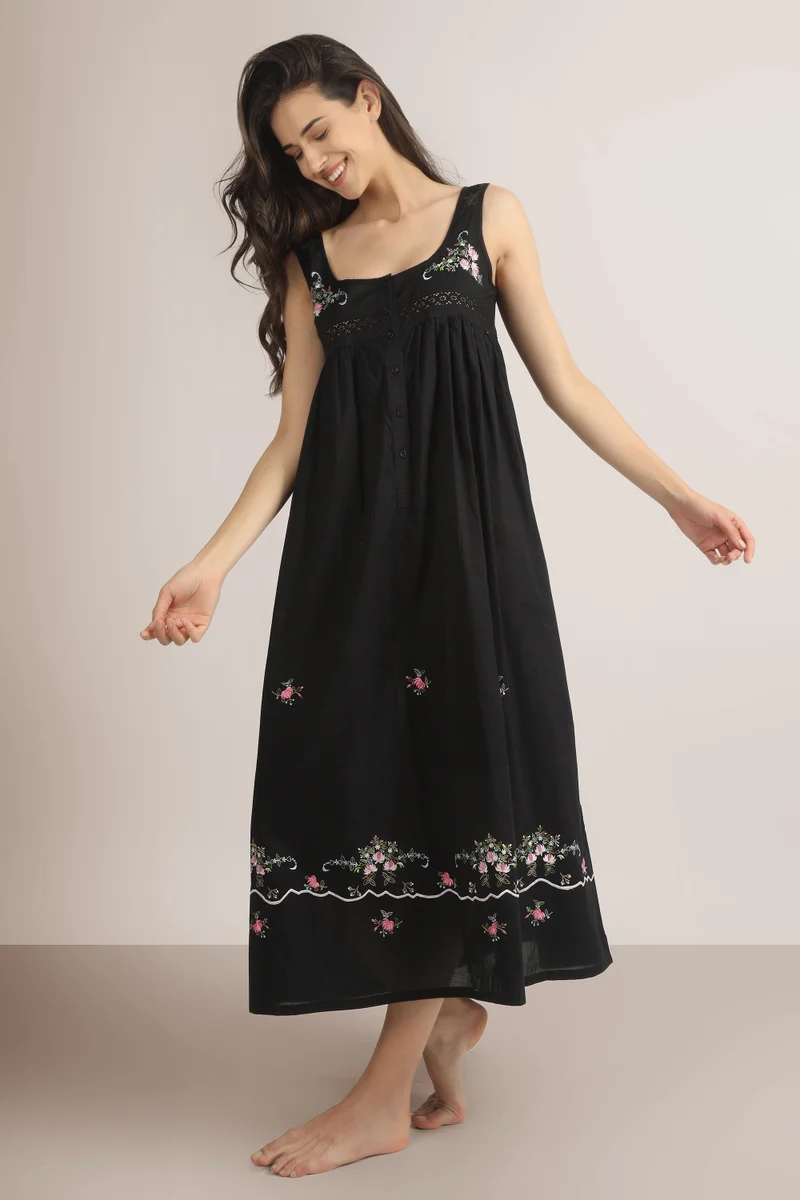 After Dark Maria, Black Cotton Nightdress