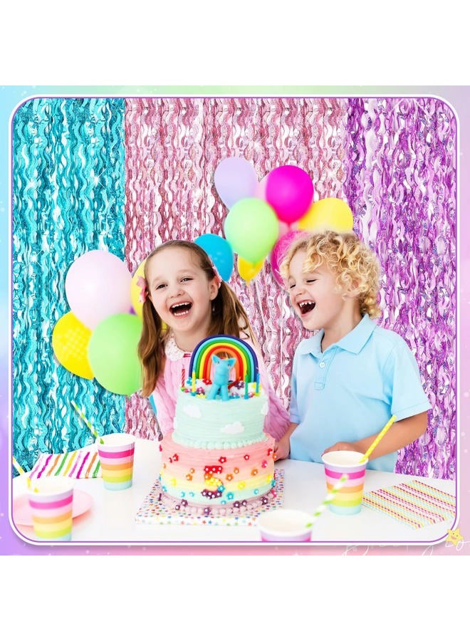 Jutom 6 Pieces Foil Fringe Backdrop Party Fringe Curtain 3.3 x 6.6 Ft Streamer Backdrop for Christmas Decor Ocean Sea Mermaid Birthday Wedding Party Decoration (Light Purple, Light Pink, Blue Green) - Image 5