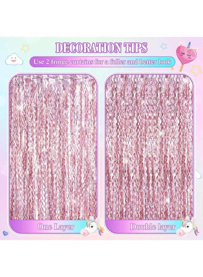 Jutom 6 Pieces Foil Fringe Backdrop Party Fringe Curtain 3.3 x 6.6 Ft Streamer Backdrop for Christmas Decor Ocean Sea Mermaid Birthday Wedding Party Decoration (Light Purple, Light Pink, Blue Green) - Image 4