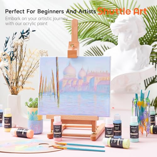 Shuttle Art 40 Pack Pastel Acrylic Paint Set, 30 Colors, 60ml/2oz Bottles, High Viscosity, Water-proof With 10 Paint Brushes for Painting &Crafting on Canvas, Rock, Ceramic, Fabric, Clay - Image 5