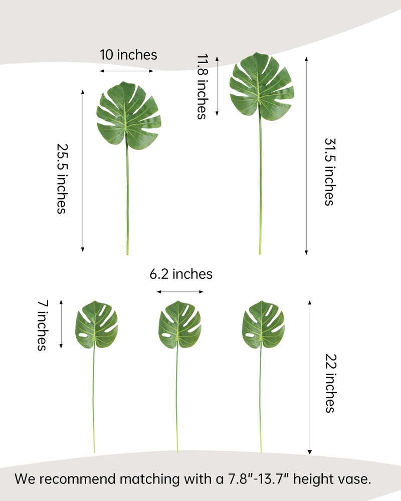 grtefhu 5pcs Artificial Monstera Leaves with Long Stem for Vase - Fake Tropical Plants Palm Leaves Realistic Turtle Leaves for Birthday Party Wedding Room Decor - Image 4