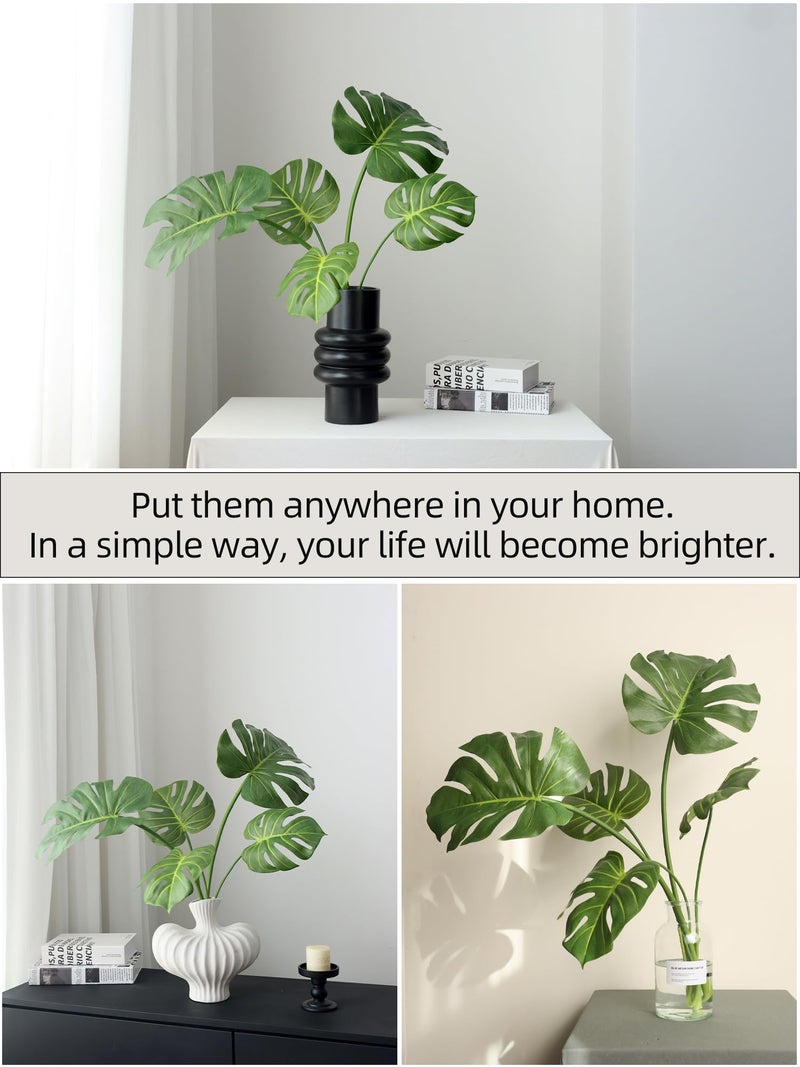 grtefhu 5pcs Artificial Monstera Leaves with Long Stem for Vase - Fake Tropical Plants Palm Leaves Realistic Turtle Leaves for Birthday Party Wedding Room Decor - Image 2