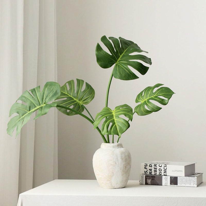 grtefhu 5pcs Artificial Monstera Leaves with Long Stem for Vase - Fake Tropical Plants Palm Leaves Realistic Turtle Leaves for Birthday Party Wedding Room Decor - Image 3