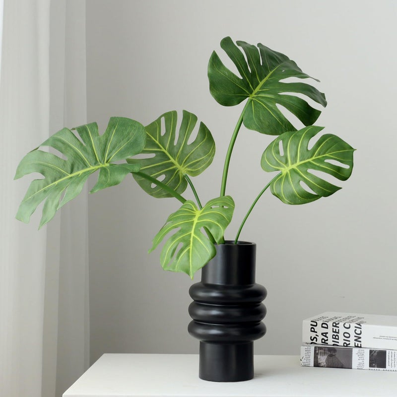 grtefhu 5pcs Artificial Monstera Leaves with Long Stem for Vase - Fake Tropical Plants Palm Leaves Realistic Turtle Leaves for Birthday Party Wedding Room Decor - Image 1